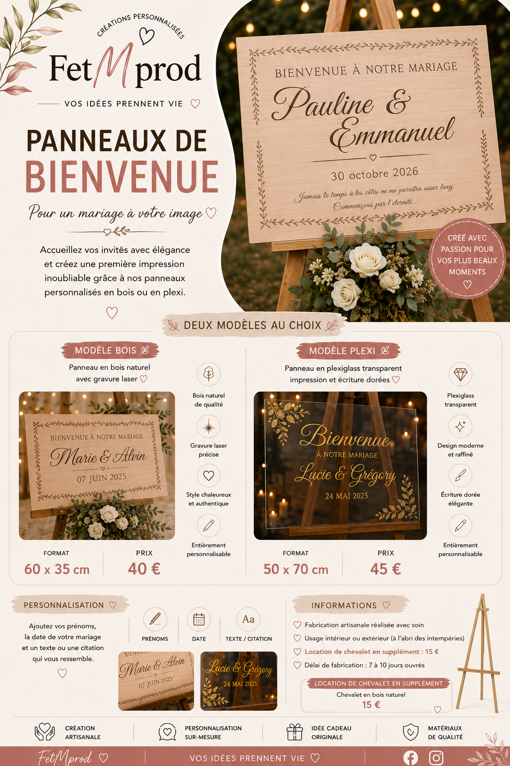PANNEAU DE BIENVENUE PERSONNALISE BOIS ( 60 par 35 )