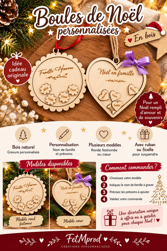 Boule ou coeur de noel FAMILLE