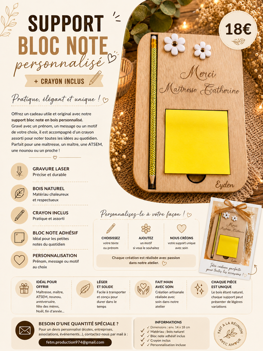 SUPPORT BLOC NOTE + POST IT + CRAYON
